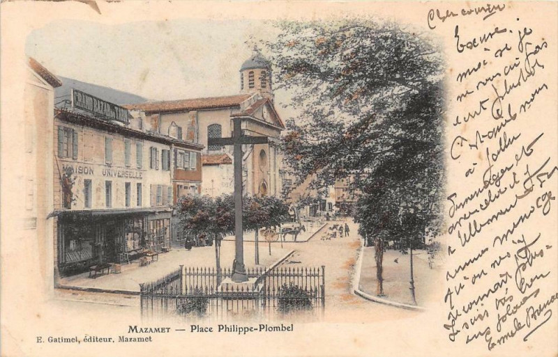 Carte postale ancienne Mazamet Place Philippe Plombel (dos non divisé) Cliche Colorise à Mazamet