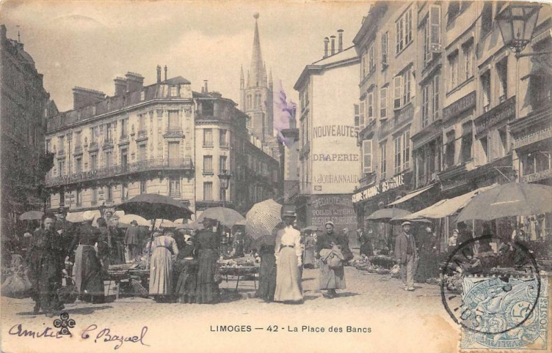 Carte postale ancienne Limoges Place Des Bancs à Limoges