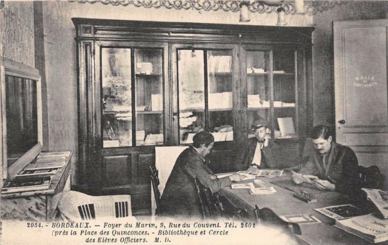 Carte postale ancienne Bordeaux Foyer Du Marin 9 Rue Du Couvent Bibliotheque Et Cercle Des Eleve à Bordeaux