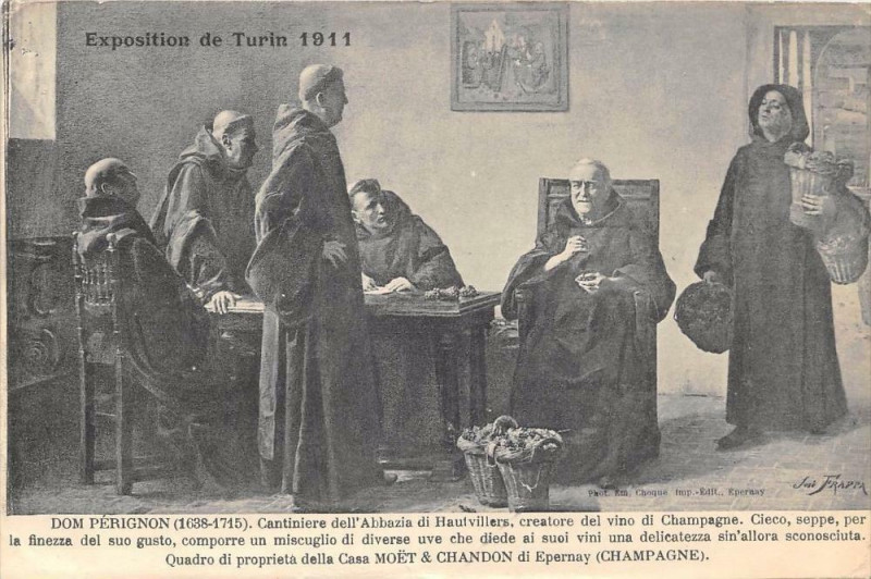 Carte postale ancienne Le Champagne Dom Perignon Exposition De Turin (scan recto verso