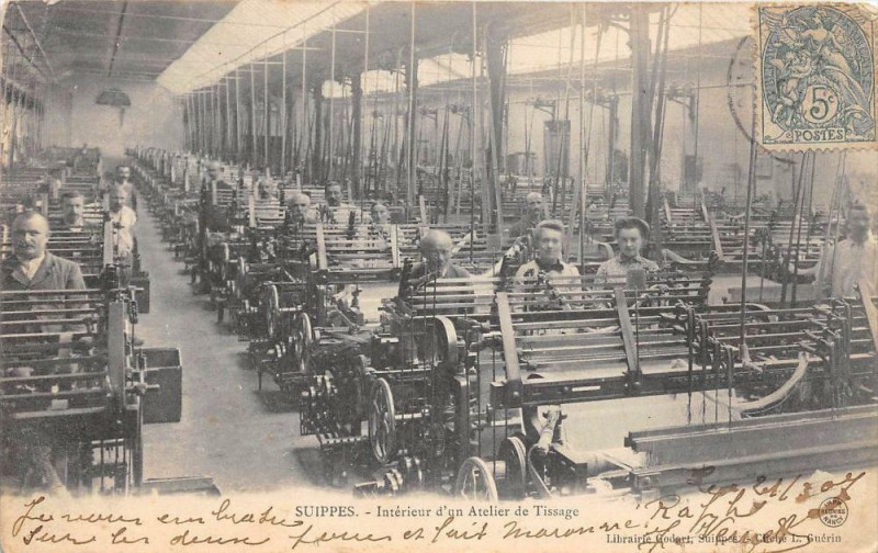Carte postale ancienne Suippes Interieur D'Une Filature à Suippes