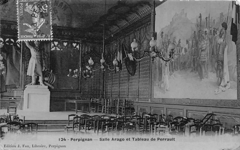 Carte postale ancienne Perpignan Salle Arago Et Tableau De Perrault (cpa éditeur Fau émail à Perpignan