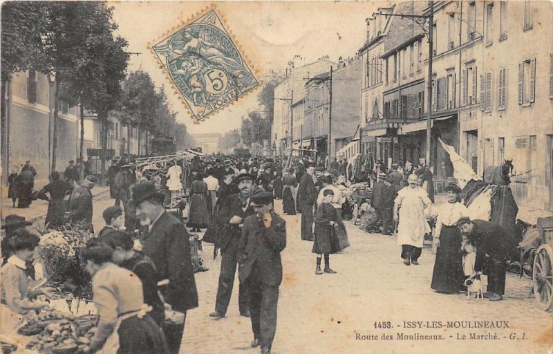 Carte postale ancienne Issy Les Moulineaux Route Des Moulineaux Le Marche à Issy-les-Moulineaux