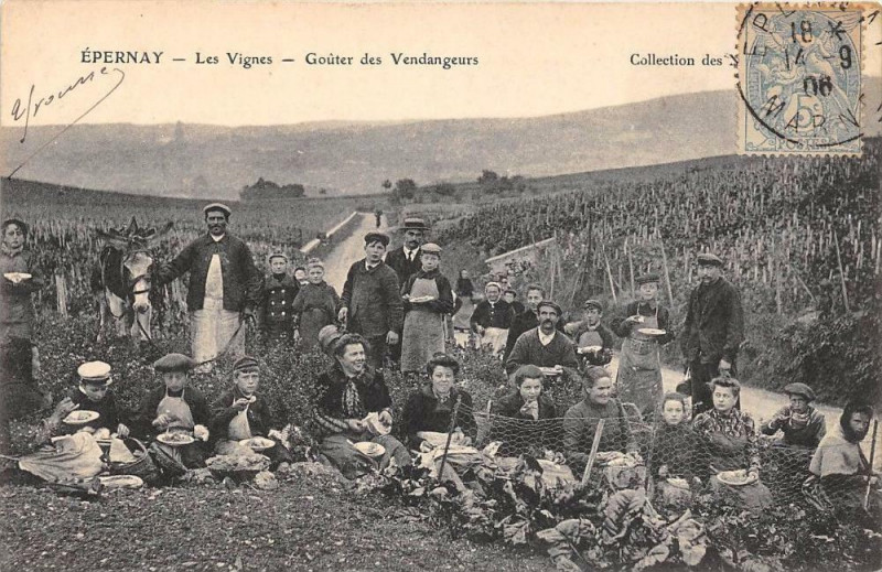 Carte postale ancienne Epernay Les Vignes Gouter Des Vendangeurs à Épernay