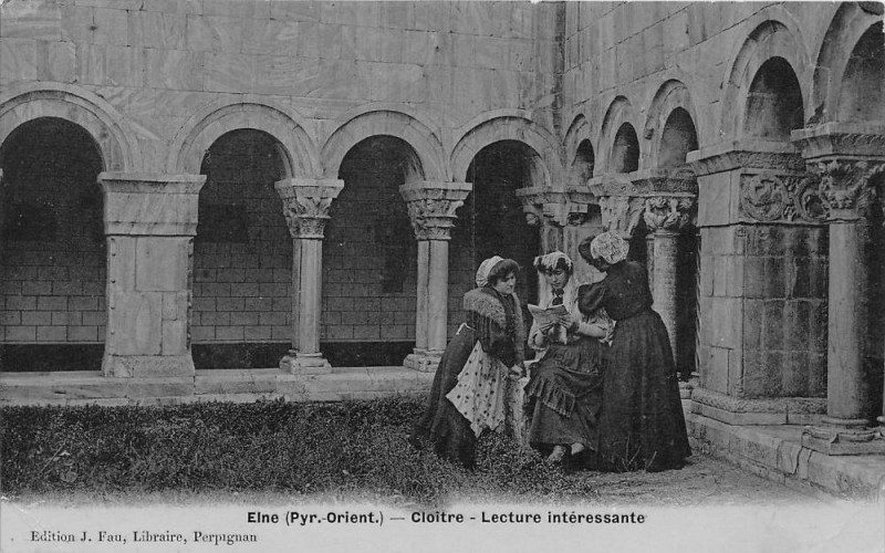 Carte postale ancienne Elne Cloitre Lecture Interessante (cpa émail à Elne