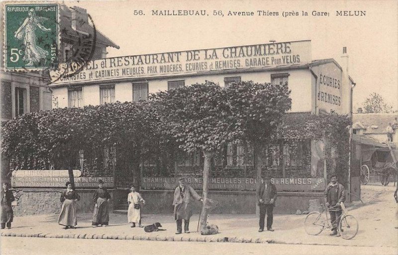 Carte postale ancienne Melun Maillebuau Avenue Thiers Pres La Gare Hotel Restaurant De La Chaumi à Melun