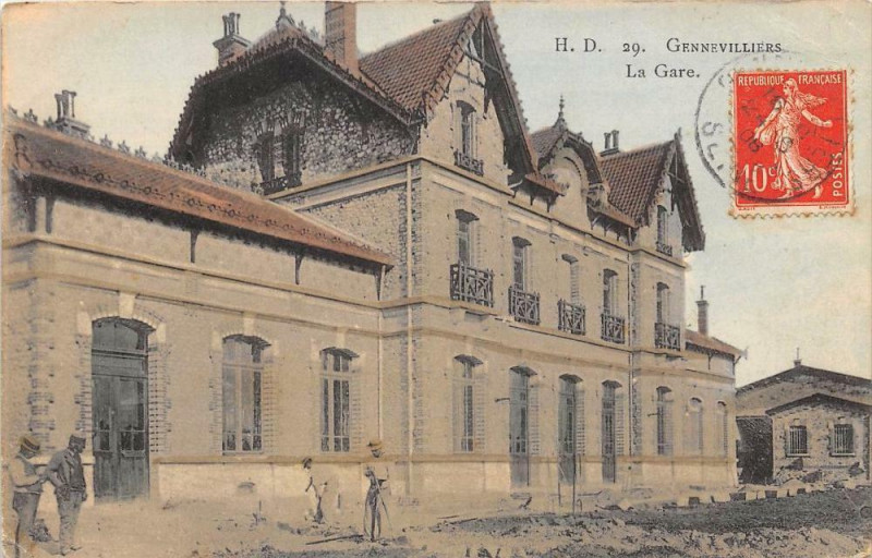 Carte postale ancienne Gennevilliers La Gare (cliché colorisé à Gennevilliers