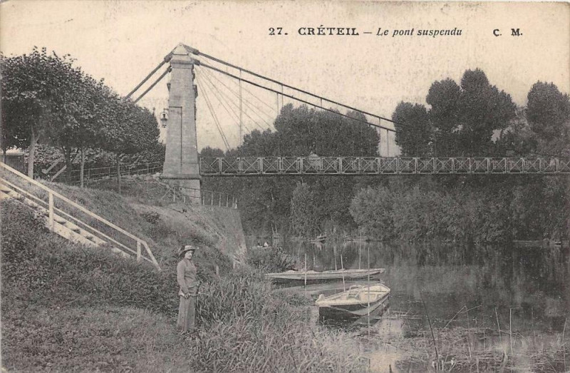 Carte postale ancienne Creteil Le Pont Suspendu à Créteil