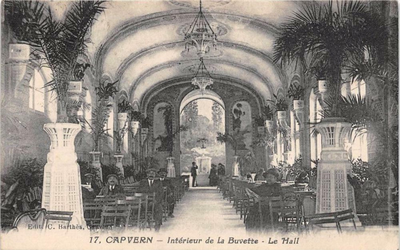 Carte postale ancienne Capvern Interieur De La Buvette à Capvern