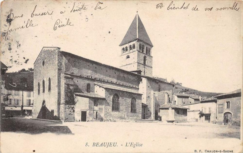 Carte postale ancienne Beaujeu L'Eglise (dos non divisé) à Beaujeu