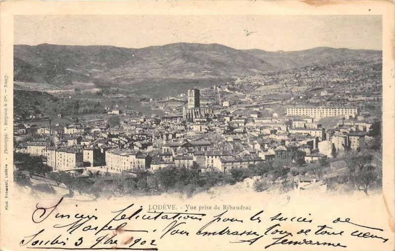 Carte postale ancienne Lodeve Vue Prise De Ribaudrac (dos non divisé) à Lodève