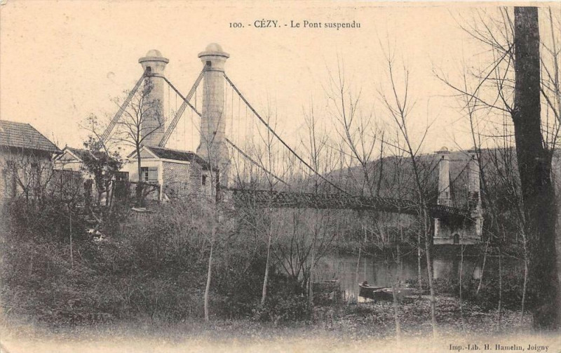 Carte postale ancienne Cezy Pont Suspendu à Cézy
