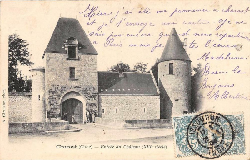 Carte postale ancienne Charost Entree Du Chateau (dos non divisé) à Chârost