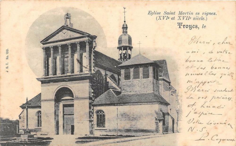 Carte postale ancienne Troyes Eglise Saint Martin Es Vignes (dos non divisé) à Troyes