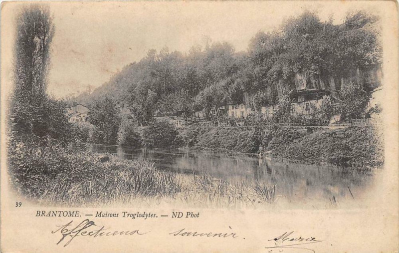 Carte postale ancienne Brantome Maisons Troglodytes (dos non divisé)