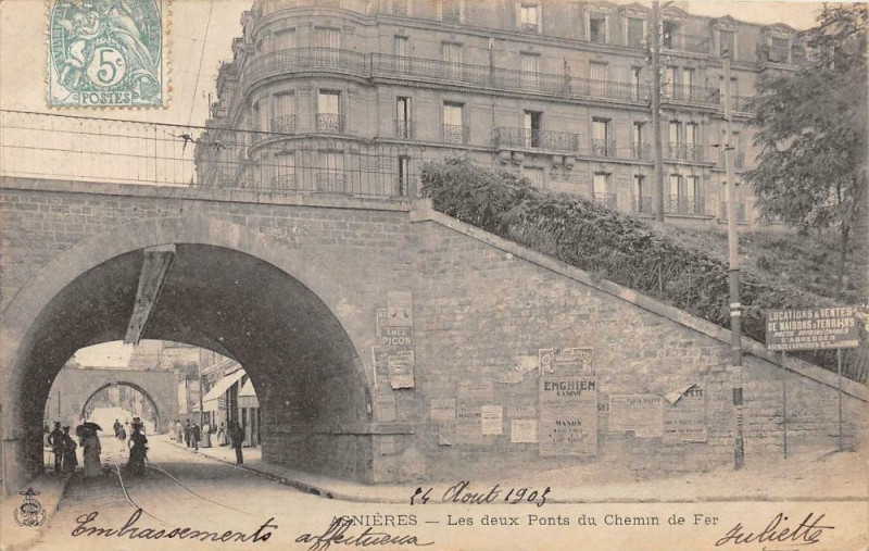 Carte postale ancienne Les deux Ponts du Chemin de Fer à Asnières-sur-Seine