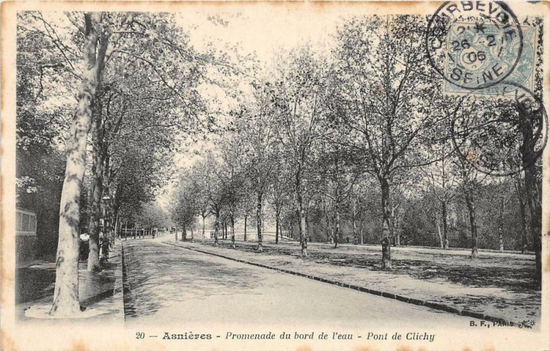 Carte postale ancienne Asnieres Promenade Du Bord De L'Eau Pont Clichy à Asnières-sur-Seine