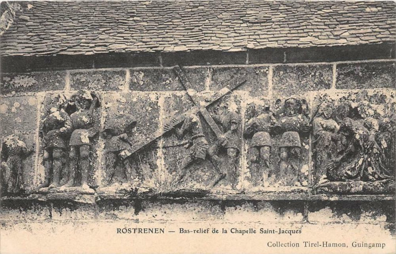 Carte postale ancienne Rostrenen Bas Relief De La Chapelle Saint-Jacques à Rostrenen