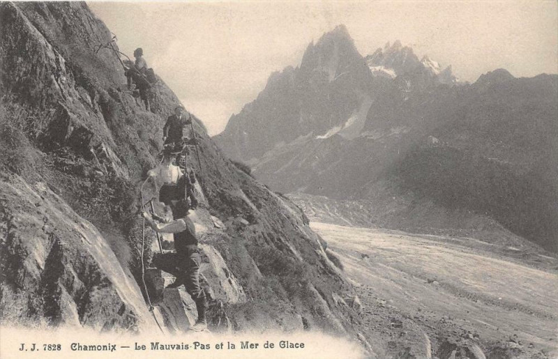 Carte postale ancienne Chamonix Le Mauvais Pas Et La Mer De Glace