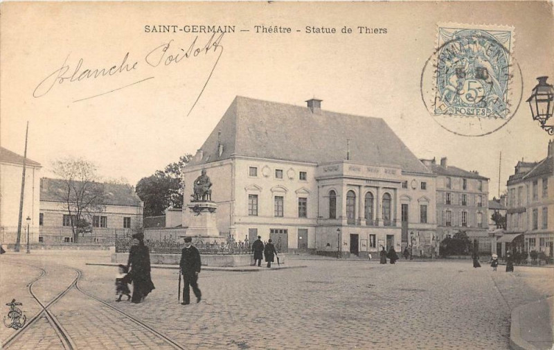 Carte postale ancienne Saint Germain Theatre Statue Thiers (dos non divisé)