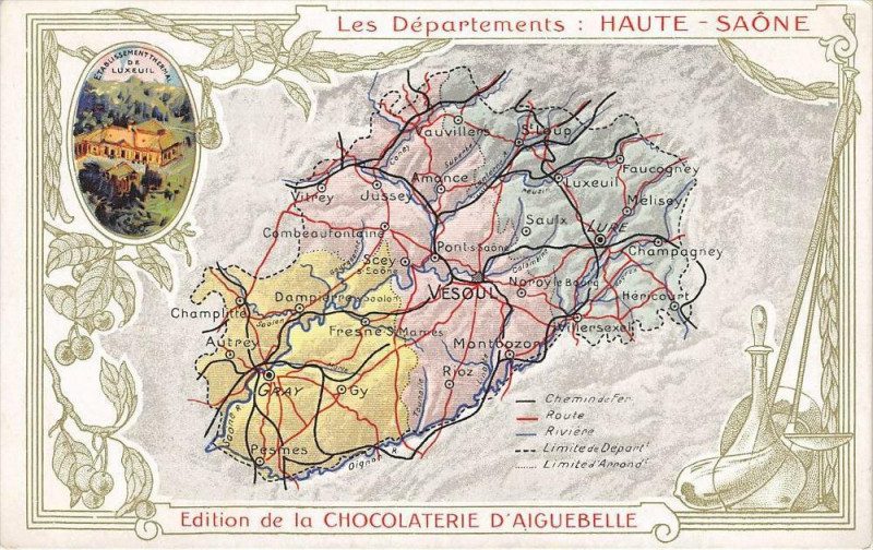 Carte postale ancienne Les Departements La Haute Saone Publicite
