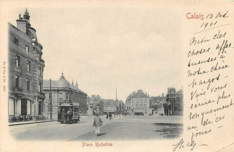 Carte postale ancienne Calais Place Richelieu (dos non divisé) à Calais