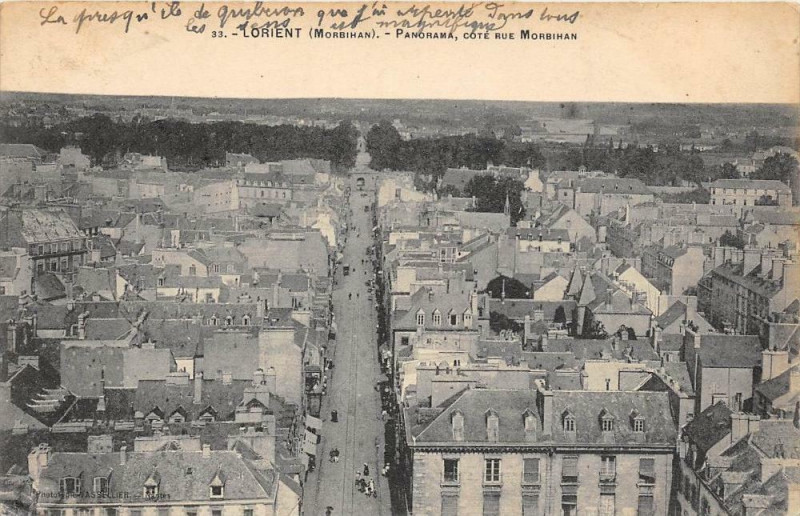 Carte postale ancienne Lorient Panorama Cote Rue Morbihan à Lorient