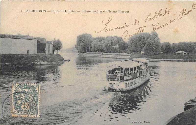 Carte postale ancienne Bas Meudon Bords De Seine Pointe Des Iles Et Tir Aux Pigeons à Meudon