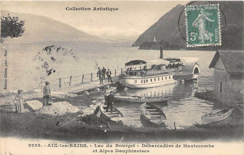 Carte postale ancienne Aix Les Bains Lac Du Bourget Debarcadere De Hautecombe à Aix-les-Bains