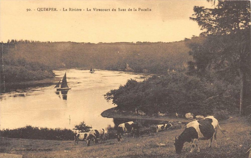 Carte postale ancienne Quimper La Riviere Le Virecourt Du Saut De La Pucelle à Quimper