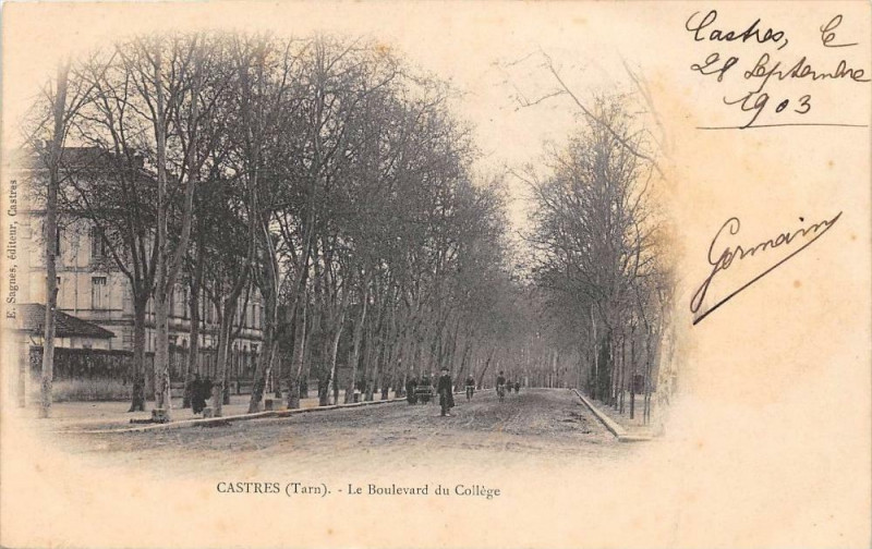 Carte postale ancienne Castres Le Boulevard Du College (dos non divisé) à Castres