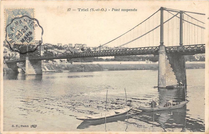 Carte postale ancienne Triel Pont Suspendu
