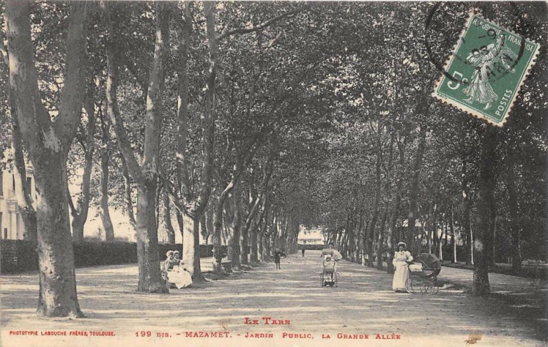 Carte postale ancienne Mazamet Jardin Public Grande Allee à Mazamet