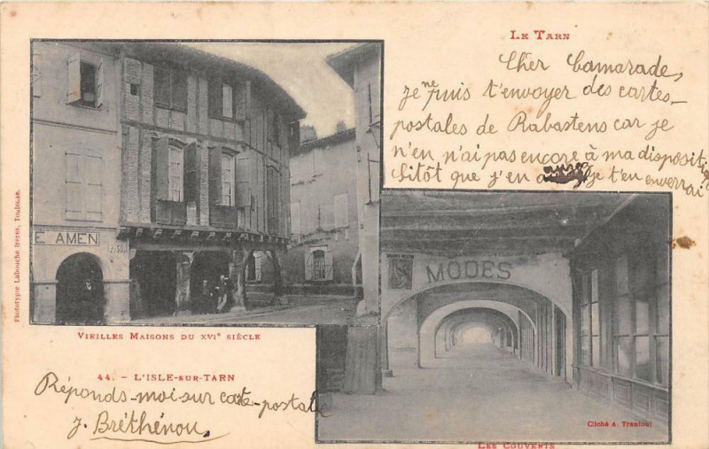Carte postale ancienne L'Isle Sur Tarn Vieilles Maisons (dos non divisé)