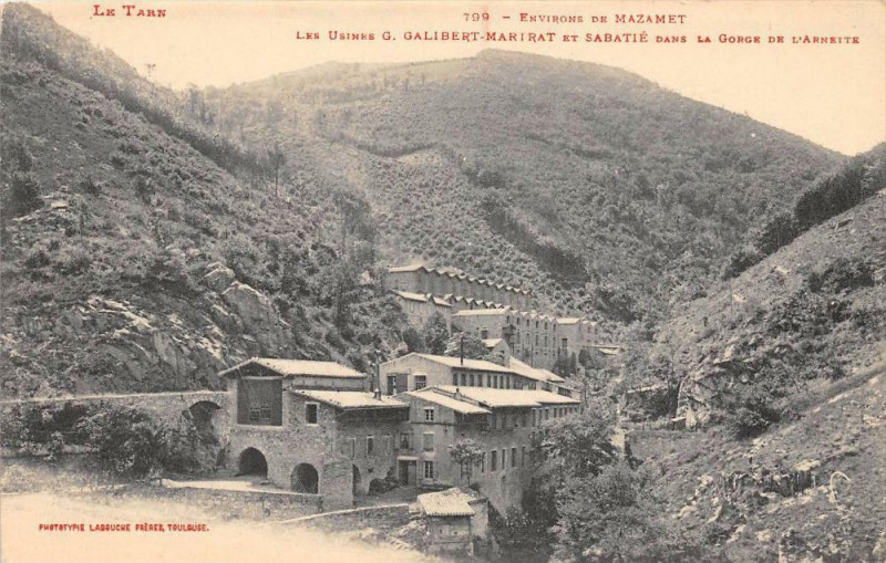 Carte postale ancienne Env.de Mazamet Les Usines Galibert Marirat Et Sabatie Dans La Gorge De L' à Mazamet