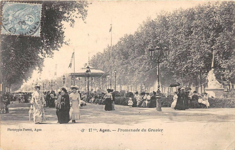 Carte postale ancienne Agen Promenade Du Gravier à Agen