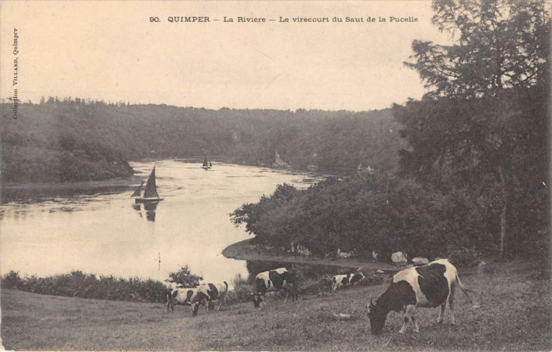 Carte postale ancienne Quimper La Riviere Virecourt Du Saut De La Pucelle à Quimper