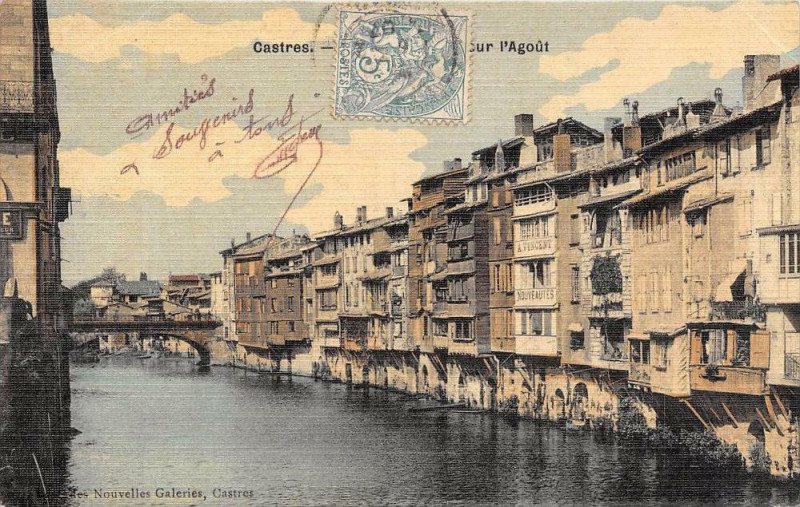 Carte postale ancienne Castres Rives Sur L'Agout (cpa toilée émaillée à Castres