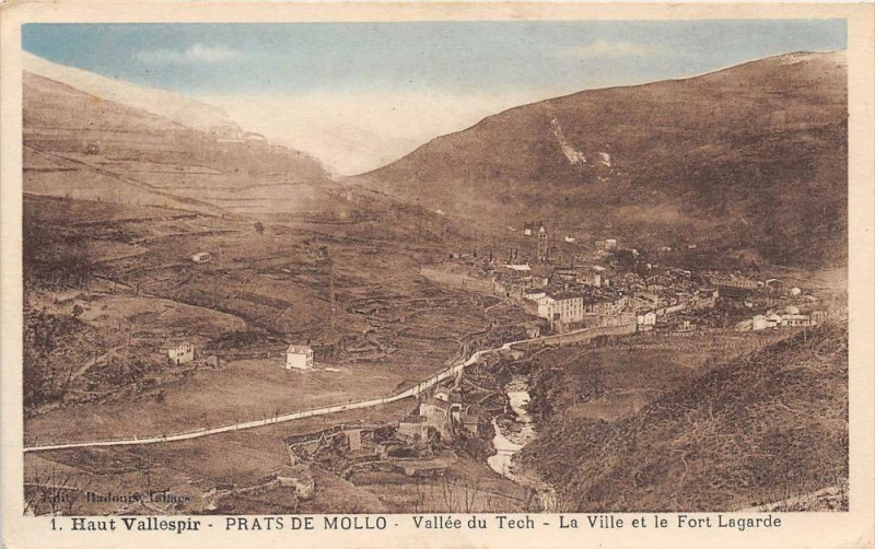 Carte postale ancienne Prats De Mollo Valle Du Tech La Ville Et Le Fort Lagarde à Llo