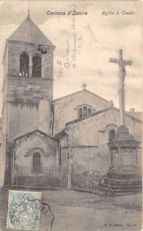 Carte postale ancienne Env.issoire Eglise A Coudes à Coudes