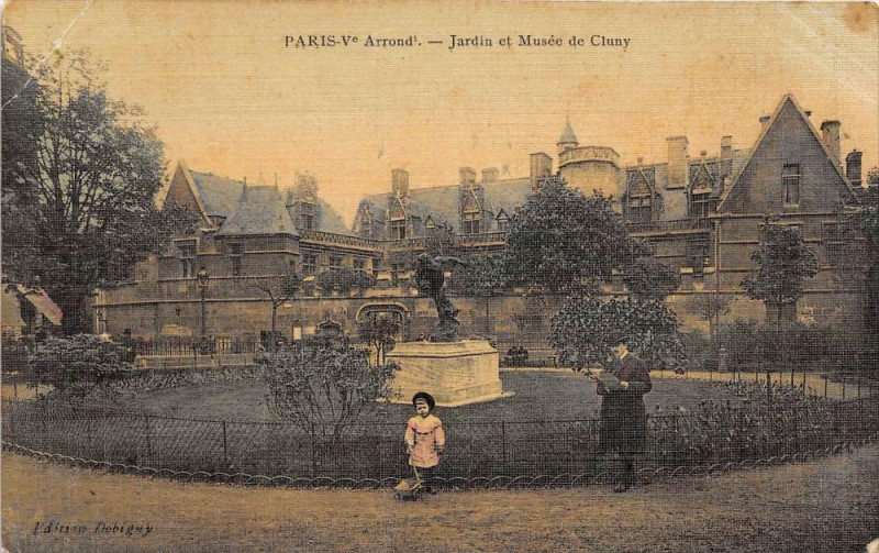 Carte postale ancienne Paris Ve Jardin Et Musee De Cluny (cpa toilée émaillée à Paris 5e