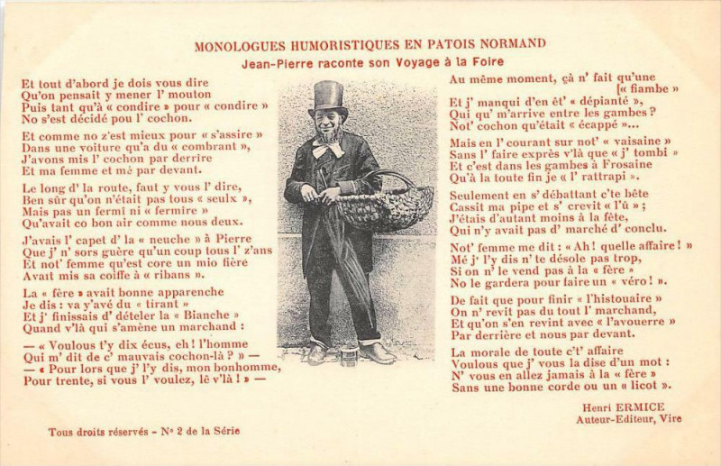 Carte postale ancienne Monologues Humoristiques En Patois Normand Jean Pierre Raconte Son Voyage