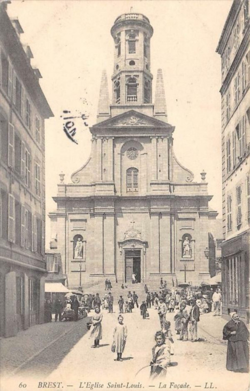 Carte postale ancienne Brest Eglise Saint Louis Facade à Brest