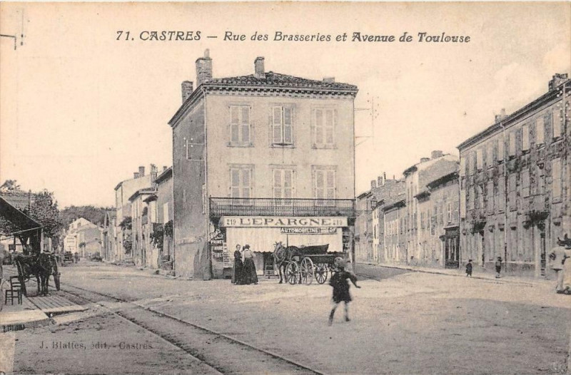 Carte postale ancienne Castres Rue Des Brasseries Et Avenue De Toulouse à Castres