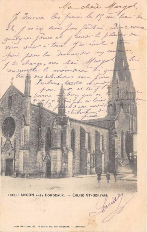 Carte postale ancienne Langon Eglise Saint-Gervais (dos non divisé) à Langon