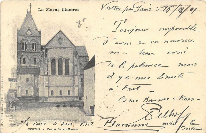 Carte postale ancienne Vertus Eglise Saint-Martin  (dos non divisé)