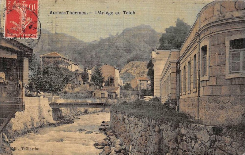 Carte postale ancienne Ax Les Thermes L'Ariege Au Teich (cpa toilée émaillée à Ax-les-Thermes
