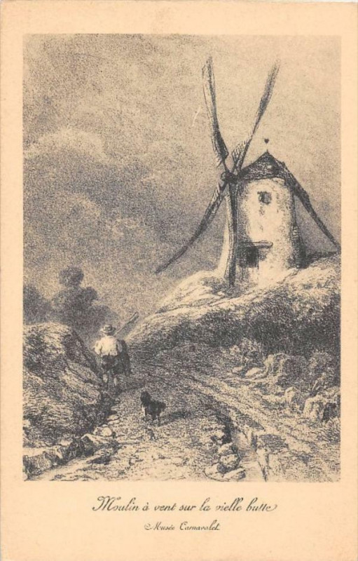 Carte postale ancienne Moulin à vent sur la vieille butte à Paris 18e