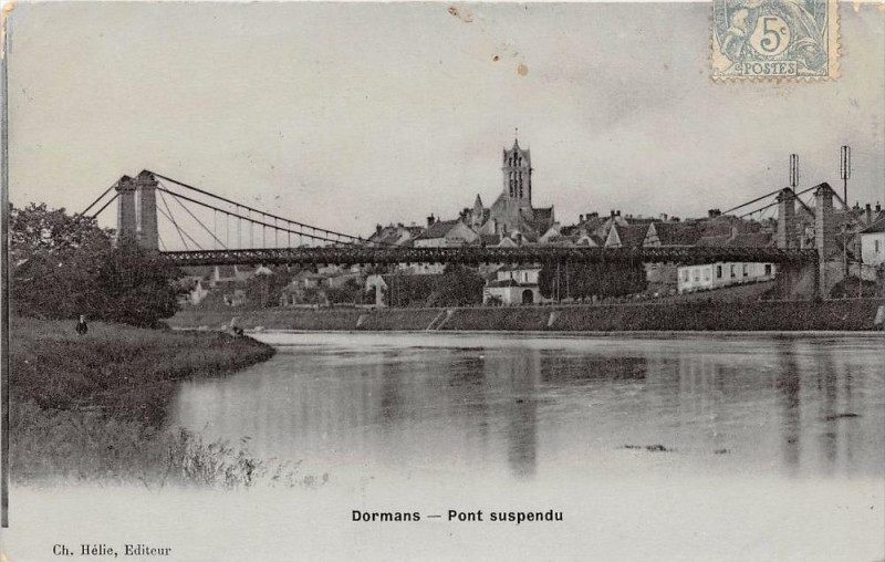 Carte postale ancienne Dormans Pont Suspendu (cpa émail à Dormans