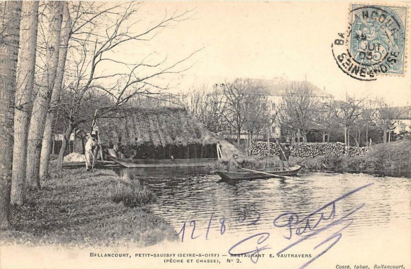 Carte postale ancienne Ballancourt Petit Saussay Restaurant E.vautravers Peche Et Chasse